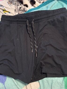 Woman Black Drawstring Lounge Shorts Pacific Trail Size L Zip Dual Pocket